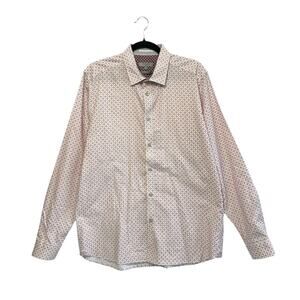 Ted Baker Cotton Button Down Shirt Men's Sz 5 (L) Pink Geometric Print Modern